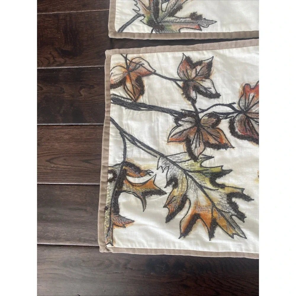 Pottery Barn Watercolor Embroidered Leaves Set Of 2 Lumber Pillow Covers Fall
